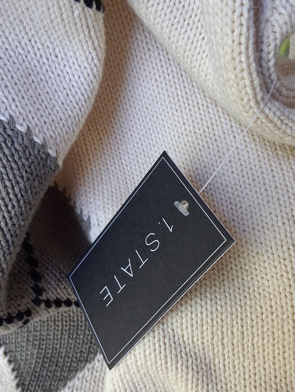 1. State Argyle Sweater Cream Knit M 100% Cotton - Picture 11 of 12